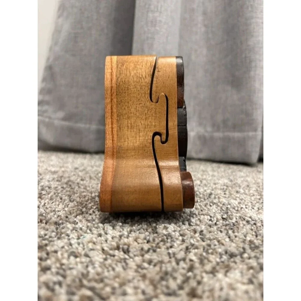 Cute Handmade Wood Cat Puzzle Trinket Storage Box
